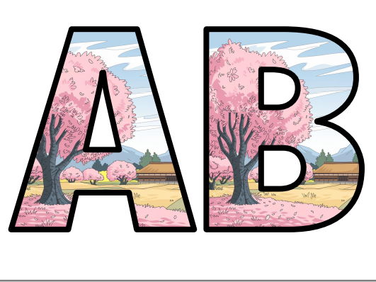 Cherry Blossom Tree Field Lettering Set Display Title Letters Numbers ...