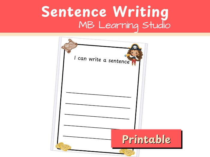 Pirates Themed Writing Paper – “I Can Write a Sentence” Activity for EYFS, KS1