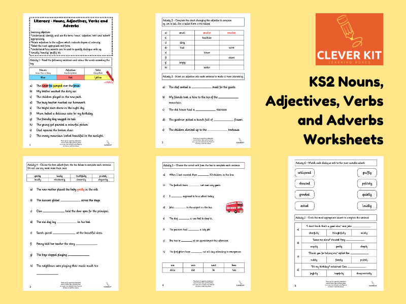 KS2 Nouns, Adjectives, Verbs and Adverbs Worksheets