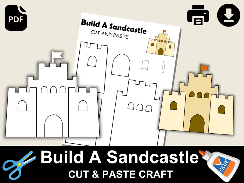Sandcastle Craft Preschool | Template Printable | Coloring | Cut & Glue Activity | Summer PDF