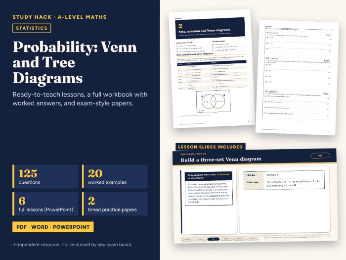 A-level Maths Probability Complete Pack: Venn and Trees