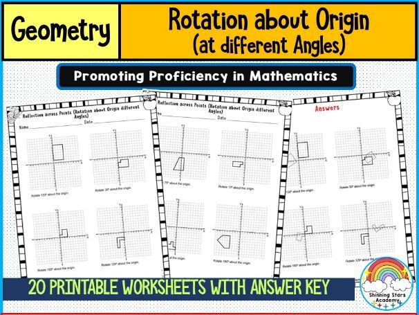 Rotation About Origin at Different Angles Worksheets | Geometry Transformations Practice