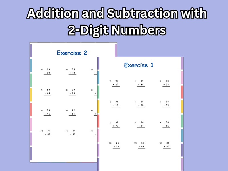 Addition and Subtraction with 2-Digit Numbers | Math Practice Worksheets | KS1 / KS2