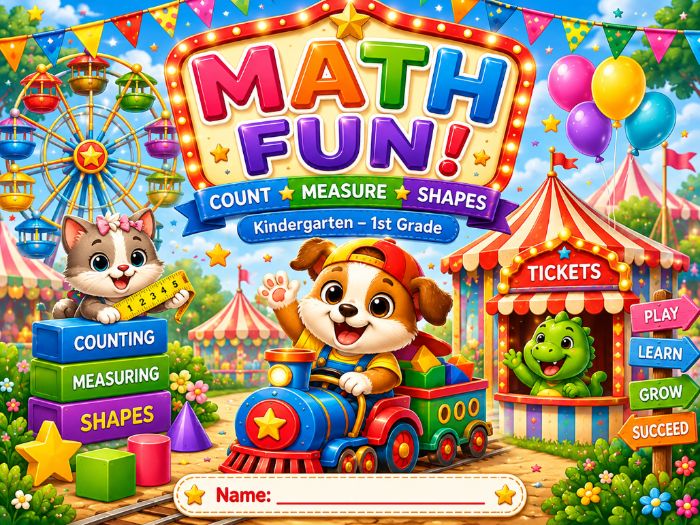 Math Worksheets Kindergarten & 1st Grade | Counting, Addition, Subtraction, Measurement & Shapes