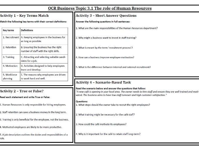 OCR Business Topic 3 People revision