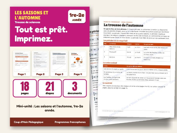 French Fall Seasons Science Mini Unit Grade 1-2 | Les saisons et l'automne