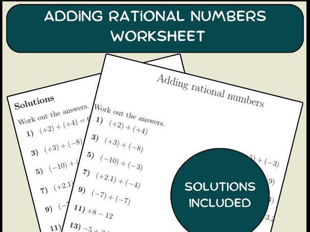 Adding rational numbers worksheet (with solutions)