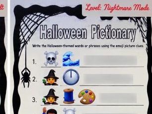 Differentiated and Supported Halloween Emoji Pictionary Sheets for Schools or Competitions