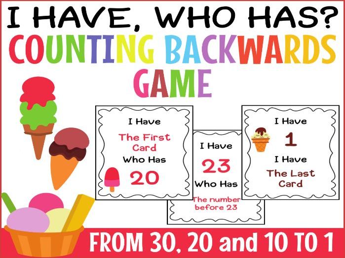 Counting Backwards from 30 20 &10 Card Game Teaching Resources
