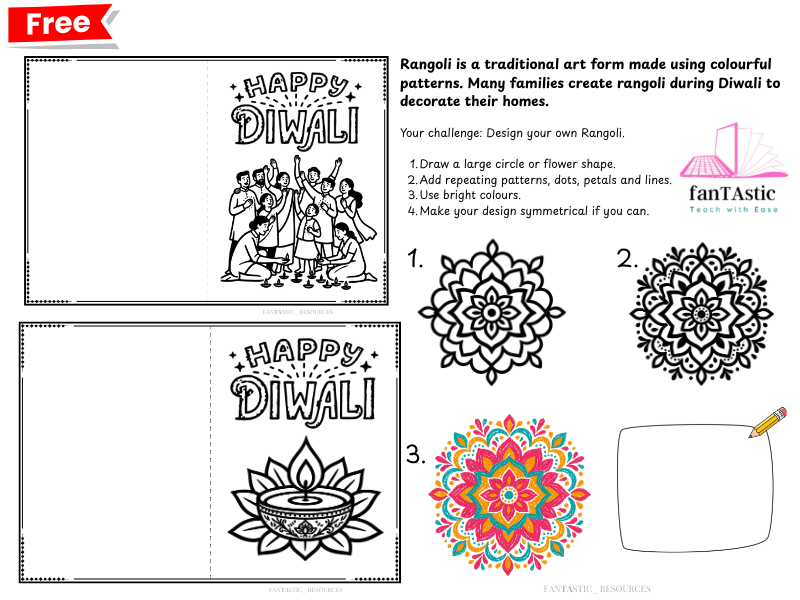 FREE Diwali Activity Pack | Rangoli, Diya Design, Colouring & Cards