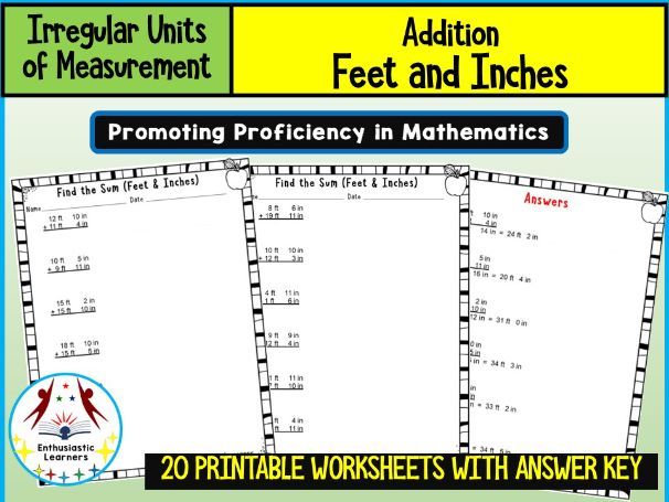 Addition of Irregular Measurement Units – Feet and Inches | Worksheets Practice Activity