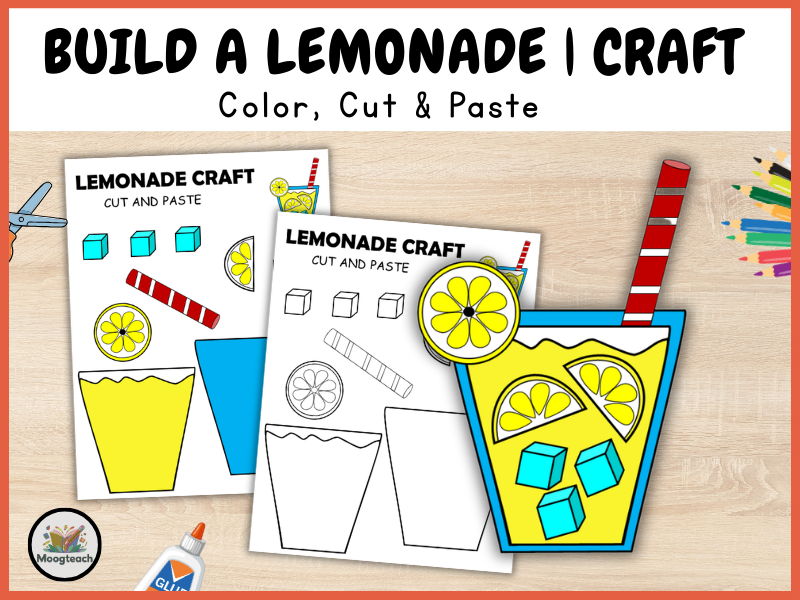 Lemonade Craft Printable | Summer Drink Cut and Paste Activity | Preschool Coloring Worksheet PDF
