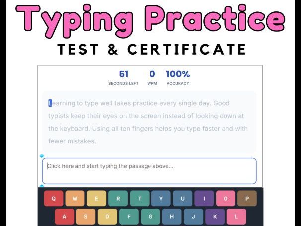 Self-Grading Digital Computer Keyboard Typing Speed Test Printable Certificate