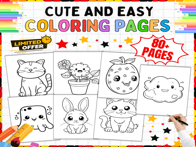 Cute and Easy Colouring Pages | 80+ Simple Activities & Kawaii Designs for Early Years Learning Fun