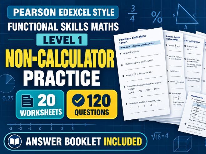 Pearson Edexcel Functional Skills Maths Level 1 Non-Calculator Practice Worksheets