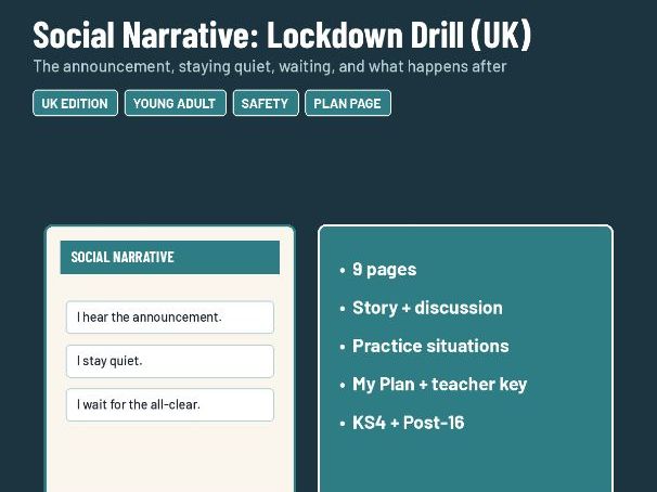 Social Narrative: Lockdown Drill - SEND KS4 Post-16 School Safety (UK)