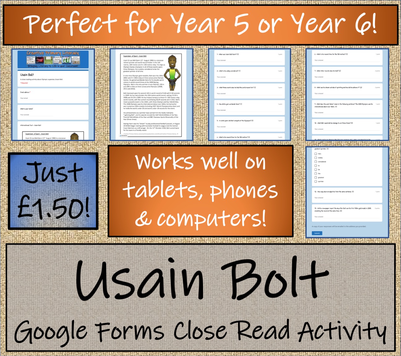 UKS2 Usain Bolt Reading Comprehension & Distance Learning Activity