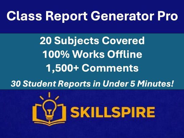Class Report Generator PRO | 1,500+ Editable Report Comments | 20 Subjects | KS3–KS5 | Time-Saver