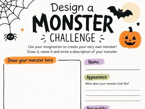 Design a Monster Challenge Worksheet | Halloween Creative Writing Activity | KS2