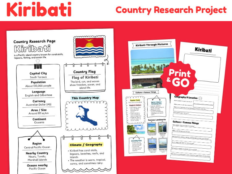 Kiribati Country Research Project | Geography & Culture Worksheets