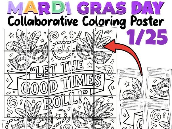 Mardi Gras Day Collaborative Coloring Poster | Mardi Gras Magic