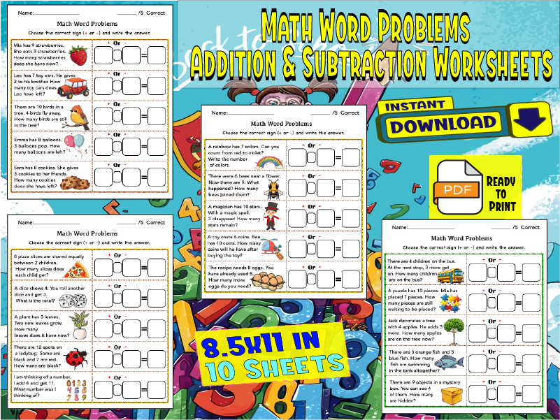Math Word Problems – Addition & Subtraction Worksheets