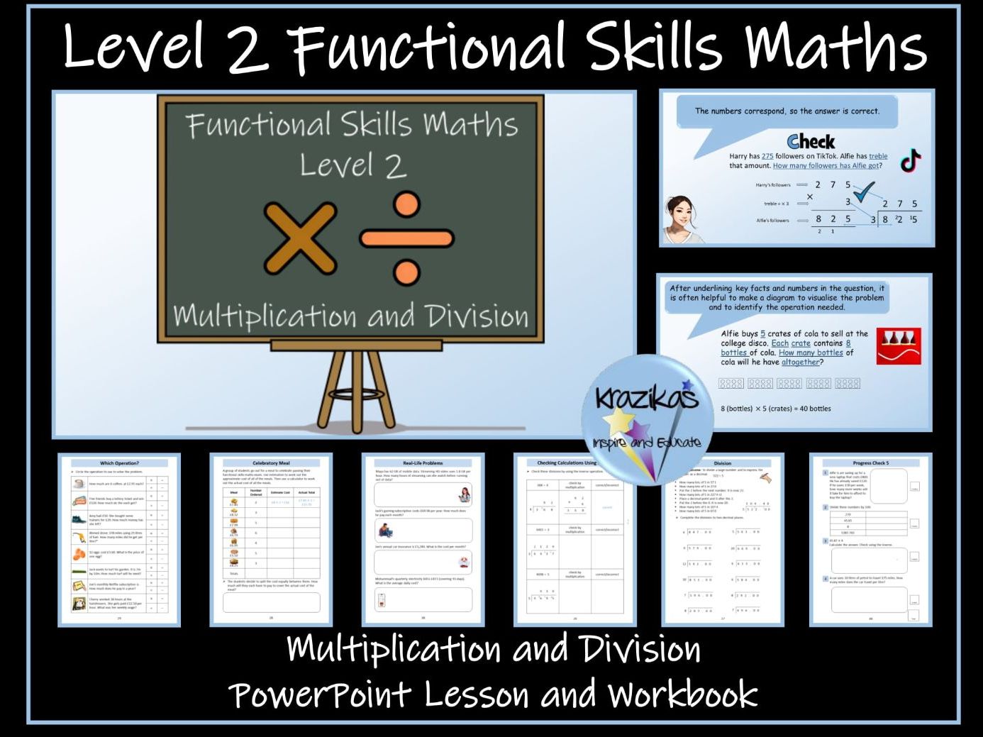 Functional Skills Maths - Level 2 - Multiplication and Division Powerpoint Lesson and Workbook