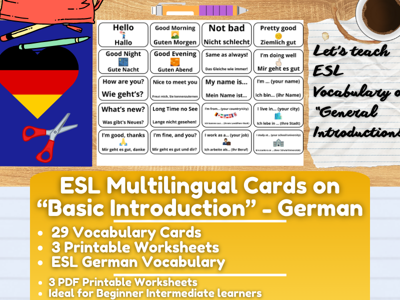 ESL Multilingual Vocabulary Flashcards on "General Introductions" - German