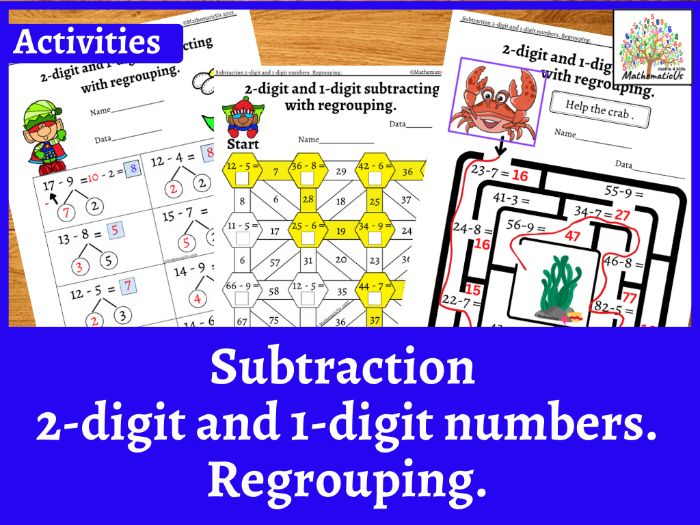 Subtraction 2-digit and 1-digit numbers Activities. Regrouping. Making 10