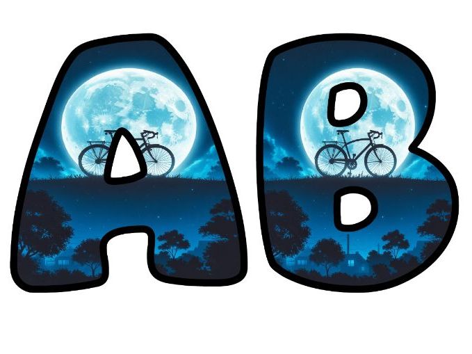 Bicycle Under the Moon Lettering Set | Classroom Display | Upper & Lowercase, 0-9