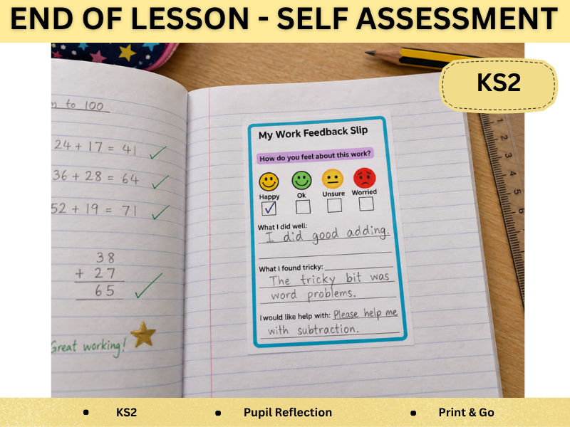 Pupil Self-Assessment (End of Lesson) Feedback Slips