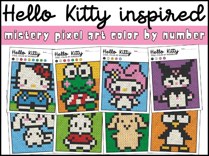 Hello Kitty Mystery Pixel Art | 8 Color by Number