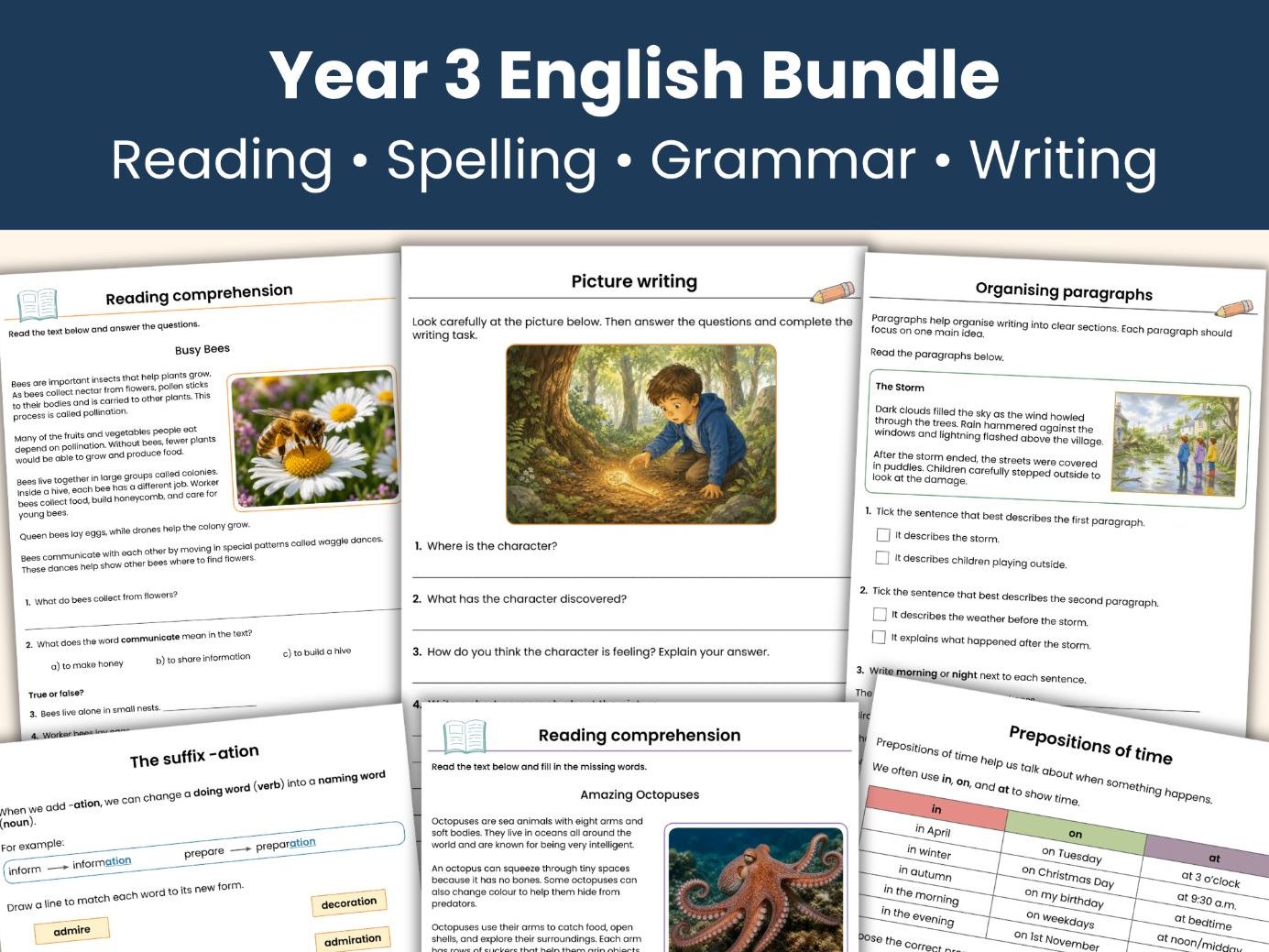 Year 3 English Workbook Bundle | 111 Pages | Reading, Spelling & Writing