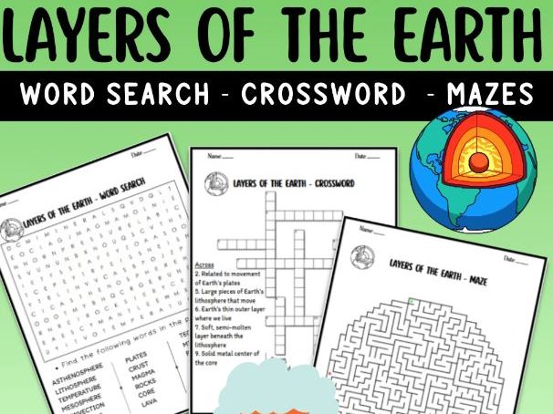 LAYERS OF THE EARTH - Word Search & Crossword & Puzzle