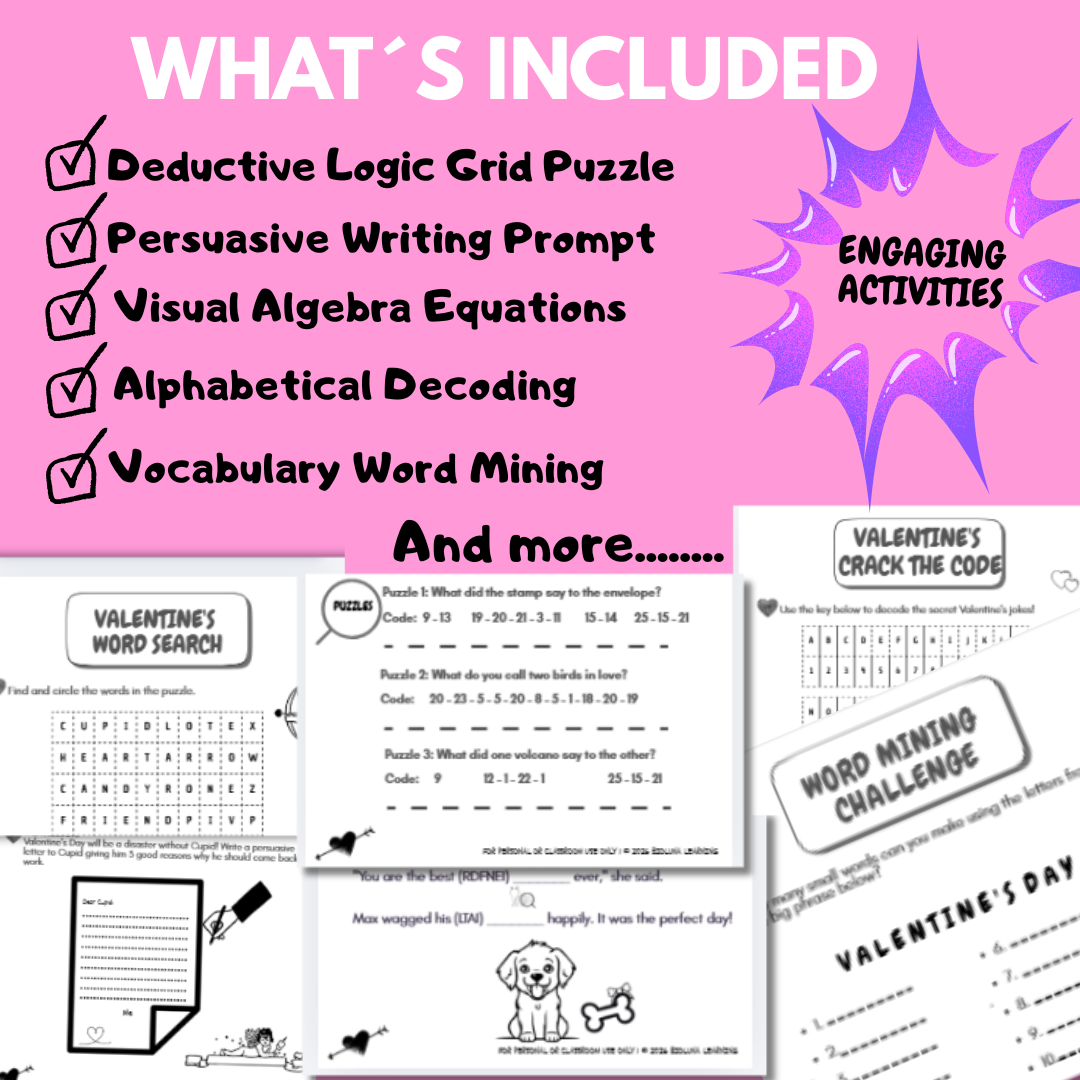 Valentine's Day Logic Puzzles & Brain Busters | 3rd-6th Grade | No Prep ...
