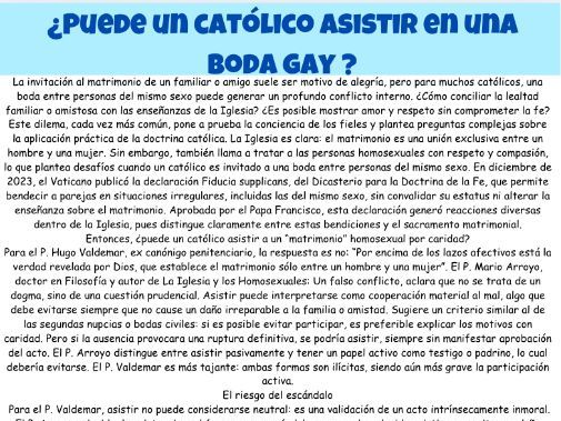 AQA A Level Spanish Unit 1: Puede un catolico asistir una boda gay