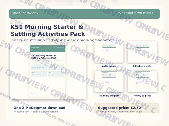 KS1 Morning Starter & Settling Activities Pack