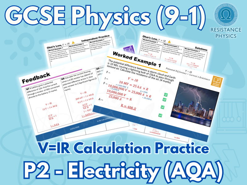 GCSE Physics | V=IR Calculations Worksheet | Ohm's Law with Answer Slides