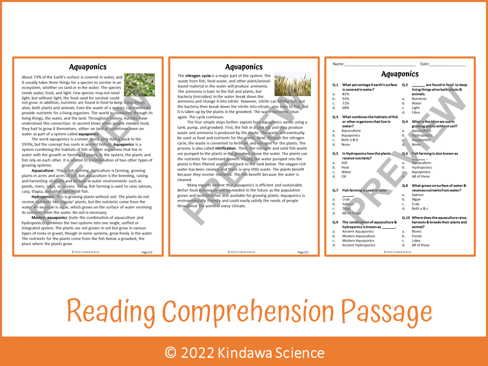 Aquaponics Reading Comprehension Passage and Questions PDF Teaching Resources
