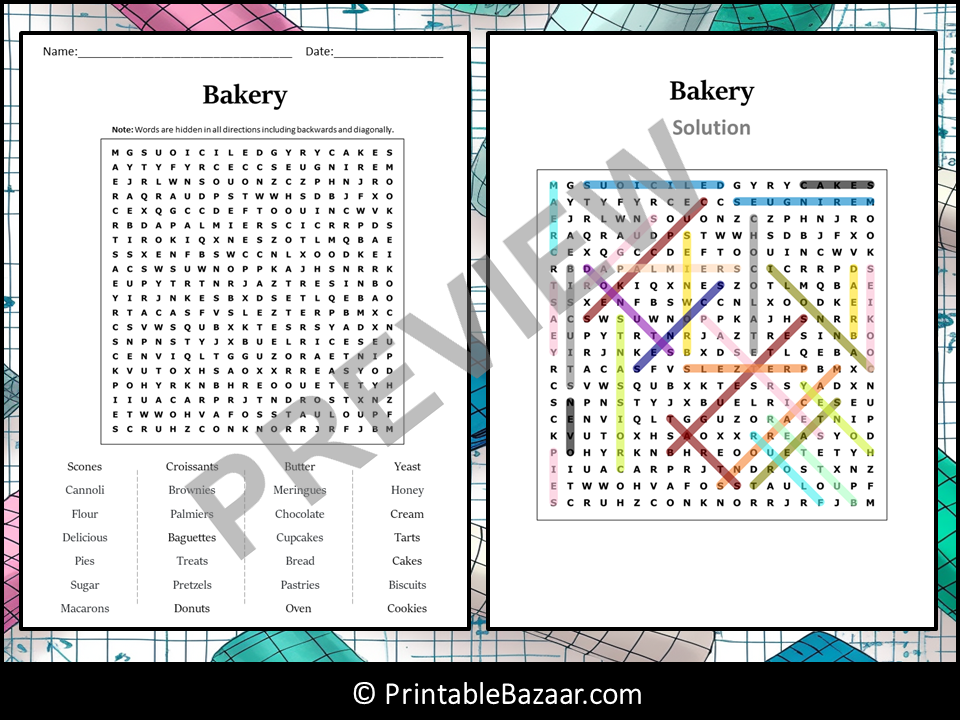 Bakery Word Search Puzzle Worksheet Activity Teaching Resources