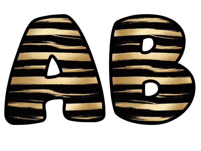 Gold Stripes On Black Classroom Display | Lettering Set | Upper & Lowercase, 0-9 and Signs