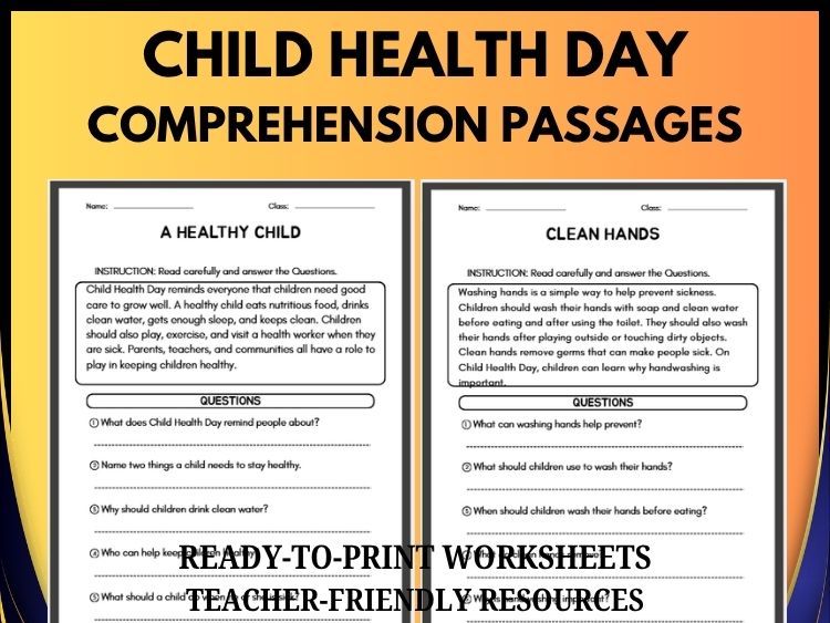 Child Health Day Reading Comprehension | 20 Passages with Questions & Answers | Grades 2–8