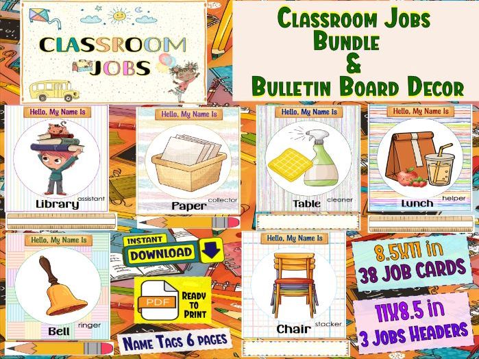 Classroom Jobs Bundle-Printable Helper Cards & Bulletin Board Decor