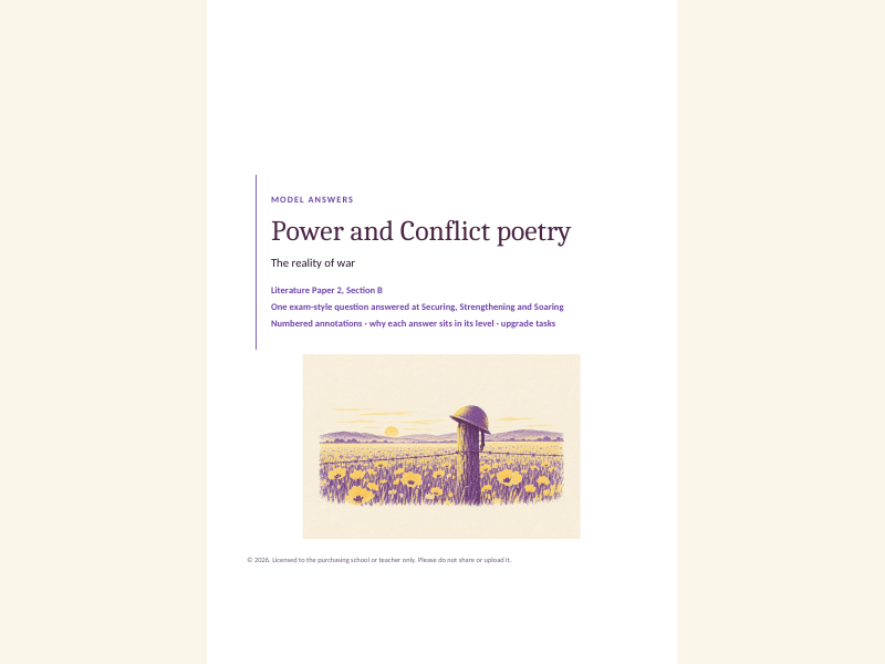 Power and Conflict poetry model answers at three levels: the reality of war