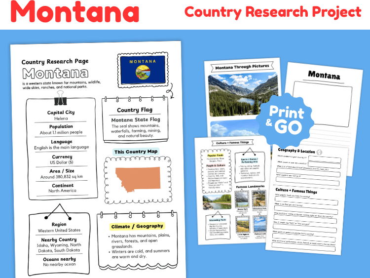 Montana State Research Project | US Geography & State Study Worksheets