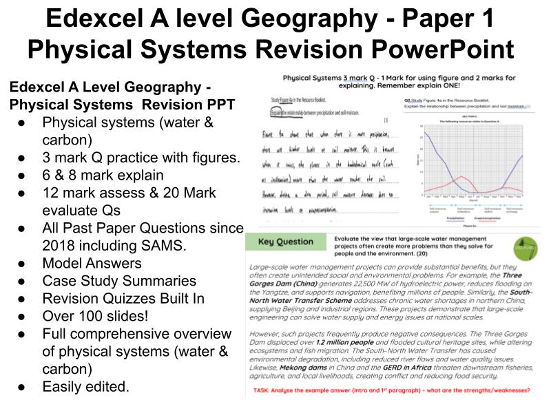 Edexcel A Level Geography Paper 1 Physical Systems Revision PowerPoint