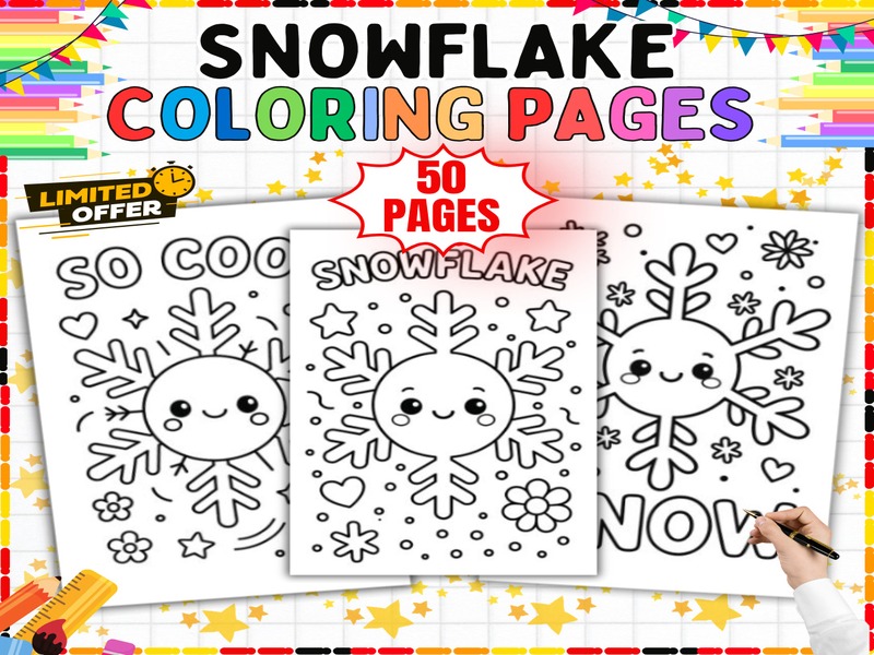 Winter Coloring Pages | 50 Snowflake Sheets | December Classroom Activity