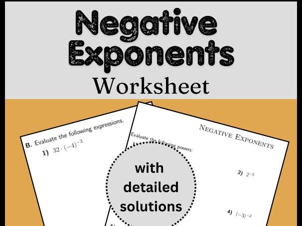 Negative Exponents Worksheet (with solutions)