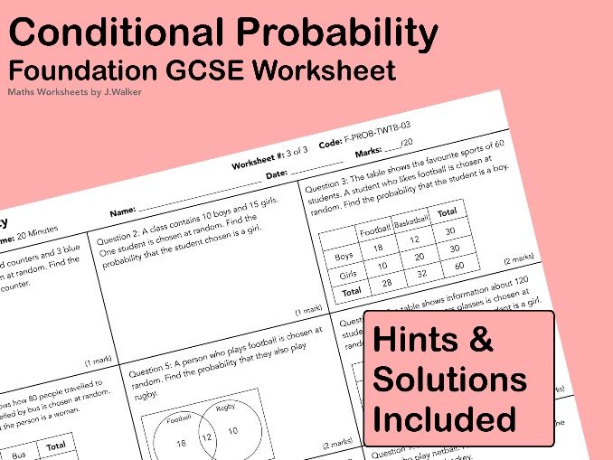 GCSE Maths Worksheet: Conditional Probability - Foundation Tier