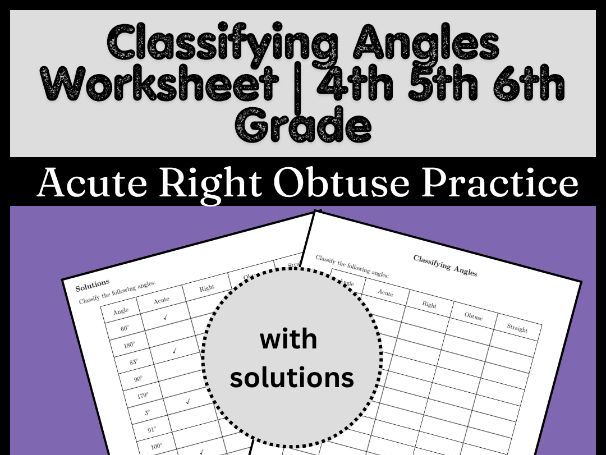 Classifying Angles Worksheet | 4th 5th 6th Grade Acute Right Obtuse Practice